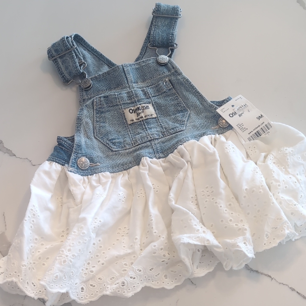 OshKosh B'gosh Light Blue Denim and White Eyelet Skirt Overalls - Kids